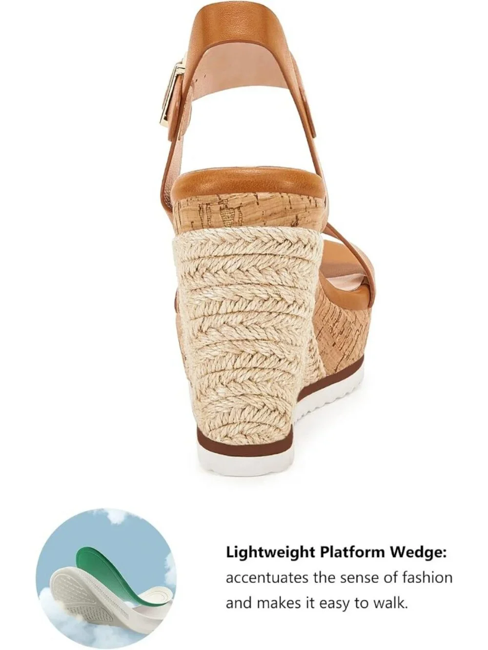 Women's Brown Espadrille Wedge Platform Sandal Open Toe Ankle Buckle Strap Shoes
